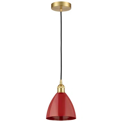 Innovations Lighting Edison Plymouth Dome 7.5"w Satin Gold Cord Hung Mini Pendant W/ Red Sh