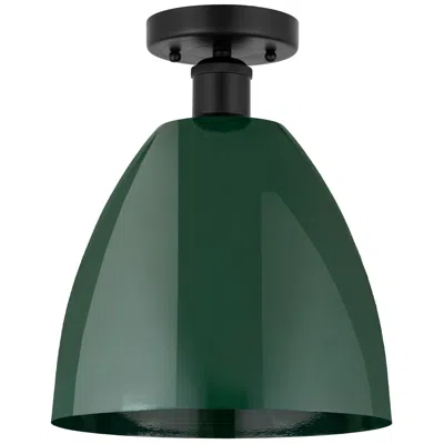 Innovations Lighting Edison Plymouth Dome 9" Wide Matte Black Semi Flush Mount W/ Green Sha