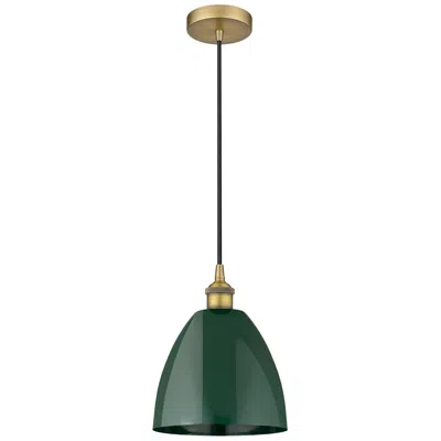 Innovations Lighting Edison Plymouth Dome 9"w Brushed Brass Corded Mini Pendant W/ Green Sh