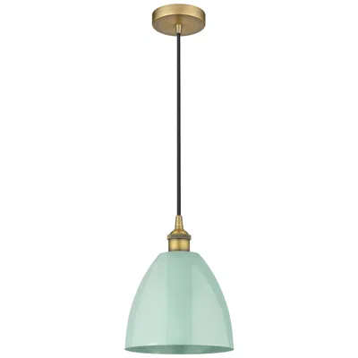 Innovations Lighting Edison Plymouth Dome 9"w Brushed Brass Corded Mini Pendant W/ Seafoam