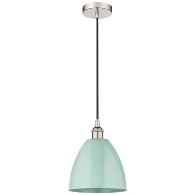 Innovations Lighting Edison Plymouth Dome 9"w Polished Nickel Cord Mini Pendant W/ Seafoam