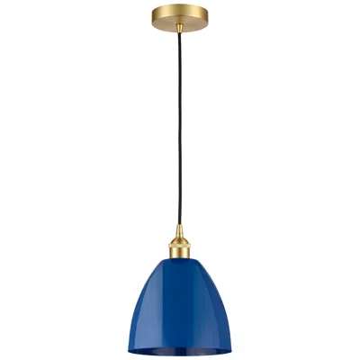 Innovations Lighting Edison Plymouth Dome 9"w Satin Gold Cord Hung Mini Pendant W/ Blue Sha