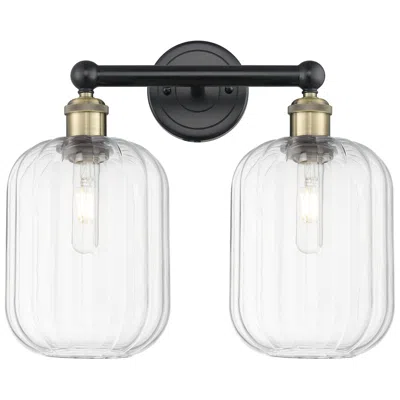 Innovations Lighting Edison Preston 16"w 2 Light Black Brass Bath Light W/ Clear Jar Shade