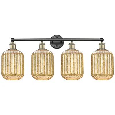 Innovations Lighting Edison Preston 34"w 4 Light Black Brass Vanity W/ Mercury Jar Shade