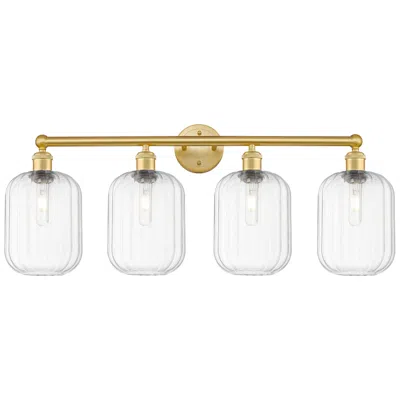 Innovations Lighting Edison Preston 34"w 4 Light Satin Gold Vanity Light W/ Clear Jar Shade