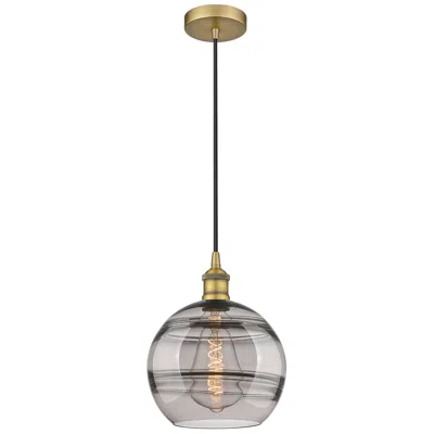 Innovations Lighting Edison Rochester 10"w Brushed Brass Corded Mini Pendant W/ Smoke Shade