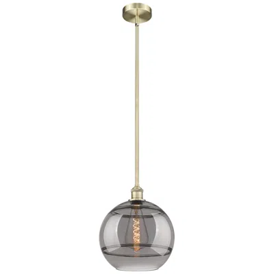 Innovations Lighting Edison Rochester 12"w Antique Brass Stemmed Mini Pendant W/ Smoke Shad