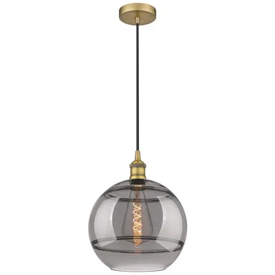 Innovations Lighting Edison Rochester 12"w Brushed Brass Corded Mini Pendant W/ Smoke Shade
