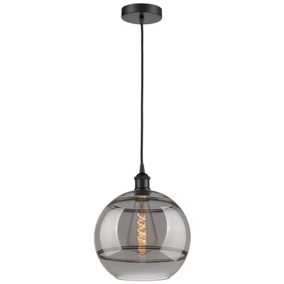 Innovations Lighting Edison Rochester 12"w Matte Black Corded Mini Pendant W/ Light Smoke S