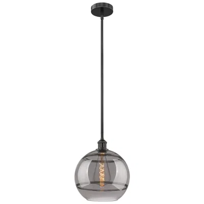 Innovations Lighting Edison Rochester 12"w Matte Black Stemmed Mini Pendant W/ Light Smoke