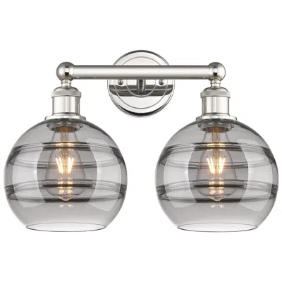 Innovations Lighting Edison Rochester 17"w 2 Light Polished Nickel Bath Light W/ Smoke Shad In Silver