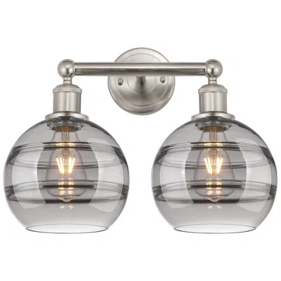 Innovations Lighting Edison Rochester 17"w 2 Light Satin Nickel Bath Light W/ Light Smoke S In Silver