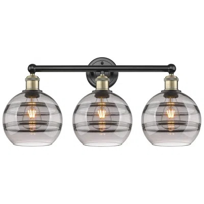 Innovations Lighting Edison Rochester 26"w 3 Light Black Brass Bath Light W/ Light Smoke Sh