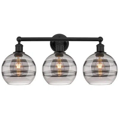 Innovations Lighting Edison Rochester 26"w 3 Light Matte Black Bath Light W/ Light Smoke Sh