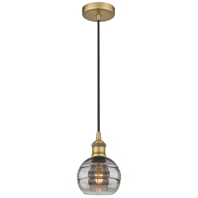 Innovations Lighting Edison Rochester 5.88"w Brushed Brass Corded Mini Pendant W/ Smoke Sha