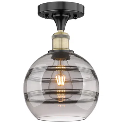 Innovations Lighting Edison Rochester 8"w Black Antique Brass Semi-flush W/ Light Smoke Sha