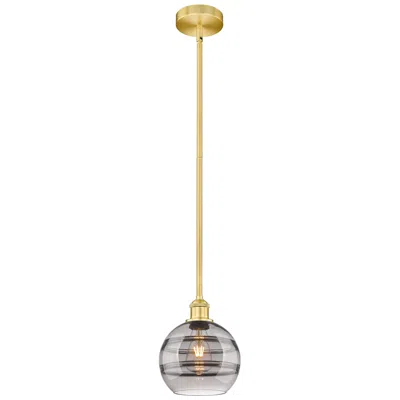 Innovations Lighting Edison Rochester 8"w Satin Gold Stemmed Mini Pendant W/ Light Smoke Sh