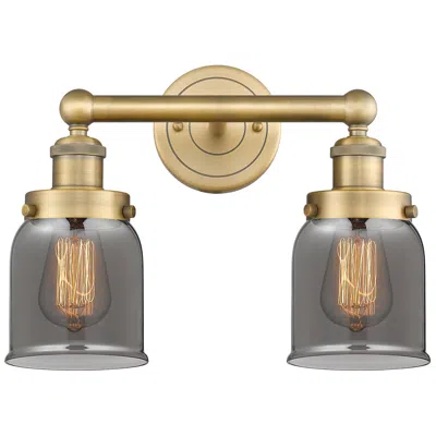 Innovations Lighting Edison Small Bell 15.5"w 2 Light Brushed Brass Bath Light With Smoke S In Gold