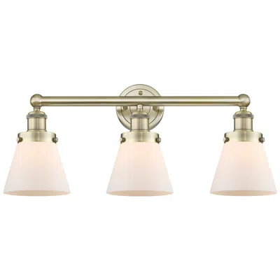 Innovations Lighting Edison Small Cone 24.5"w 3 Light Antique Brass Bath Light With White S In Gold