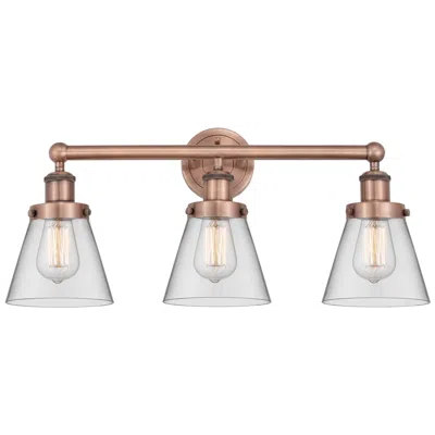 Innovations Lighting Edison Small Cone 24.5"w 3 Light Antique Copper Bath Light With Clear
