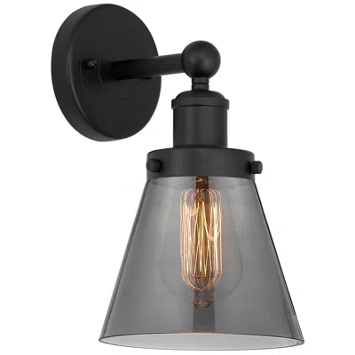 Innovations Lighting Edison Small Cone 7" Matte Black Sconce W/ Plated Smoke Shade