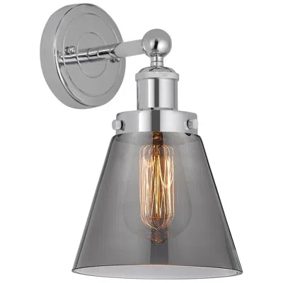 Innovations Lighting Edison Small Cone 7" Polished Chrome Sconce W/ Plated Smoke Shade In Gray