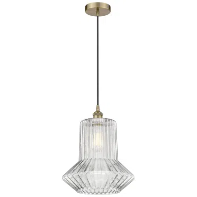 Innovations Lighting Edison Springwater 12" Brass Corded Mini Pendant W/ Spiral Fluted Shad In Transparent