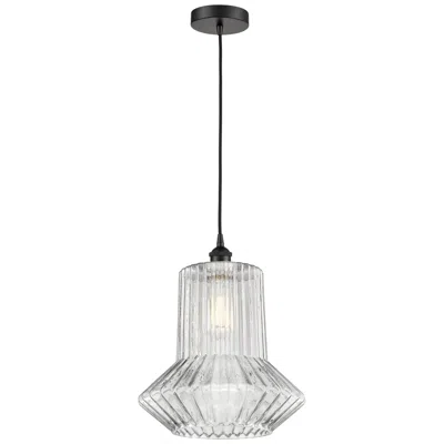 Innovations Lighting Edison Springwater 12" Matte Black Corded Mini Pendant W/ Fluted Shade