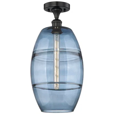 Innovations Lighting Edison Vaz 10" Wide Matte Black Semi-flush Mount With Princess Blue Sh