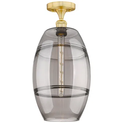 Innovations Lighting Edison Vaz 10" Wide Satin Gold Semi-flush Mount With Light Smoke Shade