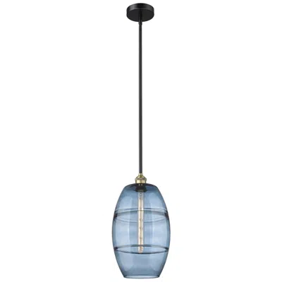 Innovations Lighting Edison Vaz 10"w Black Antique Brass Stemmed Mini Pendant W/ Blue Shade