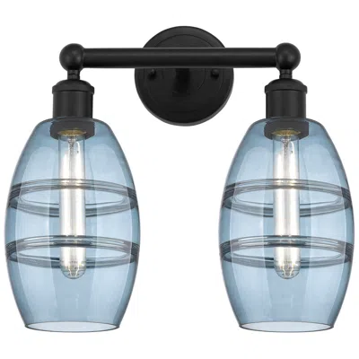 Innovations Lighting Edison Vaz 14.88"w 2 Light Matte Black Bath Light W/ Princess Blue Sha