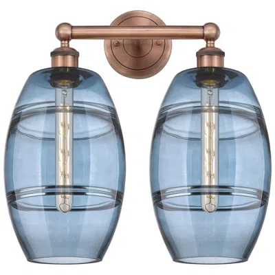 Innovations Lighting Edison Vaz 17"w 2 Light Antique Copper Bath Light W/ Princess Blue Sha