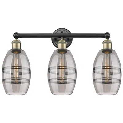 Innovations Lighting Edison Vaz 23.88"w 3 Light Black Brass Bath Light W/ Light Smoke Shade