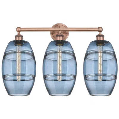 Innovations Lighting Edison Vaz 26"w 3 Light Antique Copper Bath Light W/ Princess Blue Sha
