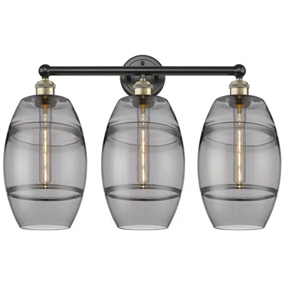 Innovations Lighting Edison Vaz 26"w 3 Light Black Antique Brass Bath Light W/ Light Smoke