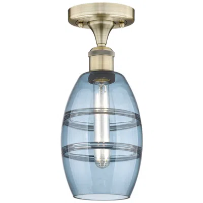 Innovations Lighting Edison Vaz 5.88" Wide Antique Brass Semi-flush Mount W/ Princess Blue