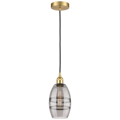 Innovations Lighting Edison Vaz 5.88" Wide Satin Gold Corded Mini Pendant W/ Light Smoke Sh