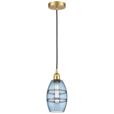 Innovations Lighting Edison Vaz 5.88" Wide Satin Gold Corded Mini Pendant W/ Princess Blue