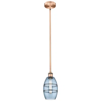 Innovations Lighting Edison Vaz 5.88"w Copper Stemmed Mini Pendant W/ Princess Blue Shade