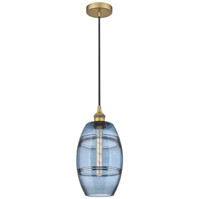 Innovations Lighting Edison Vaz 8" Wide Brushed Brass Corded Mini Pendant W/ Princess Blue
