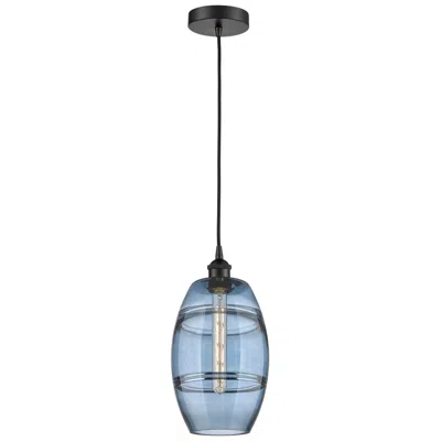 Innovations Lighting Edison Vaz 8" Wide Matte Black Corded Mini Pendant W/ Princess Blue Sh
