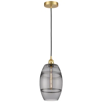 Innovations Lighting Edison Vaz 8" Wide Satin Gold Cord Hung Mini Pendant With Light Smoke