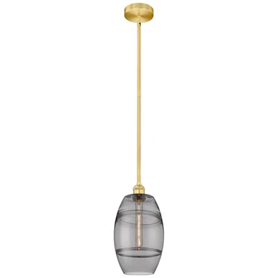 Innovations Lighting Edison Vaz 8" Wide Satin Gold Stem Hung Mini Pendant With Light Smoke