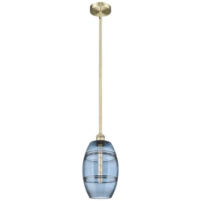 Innovations Lighting Edison Vaz 8"w Antique Brass Stemmed Mini Pendant W/ Princess Blue Sha