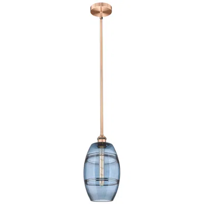 Innovations Lighting Edison Vaz 8"w Antique Copper Stemmed Mini Pendant W/ Princess Blue Sh