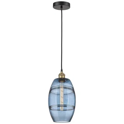 Innovations Lighting Edison Vaz 8"w Black Antique Brass Corded Mini Pendant W/ Blue Shade