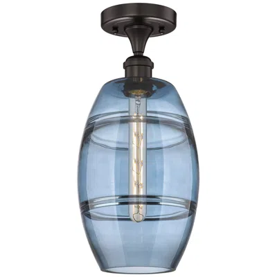 Innovations Lighting Edison Vaz 8"w Oil Rubbed Bronze Semi-flush Mount W/ Princess Blue Sha
