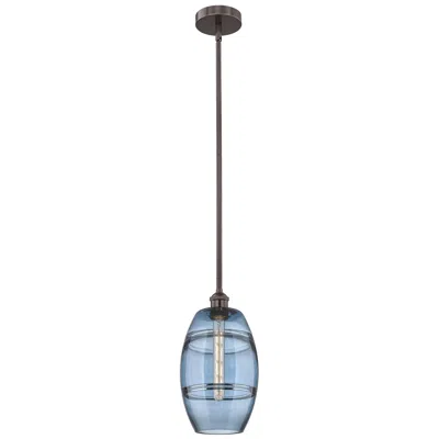 Innovations Lighting Edison Vaz 8"w Oiled Bronze Stemmed Mini Pendant W/ Princess Blue Shad