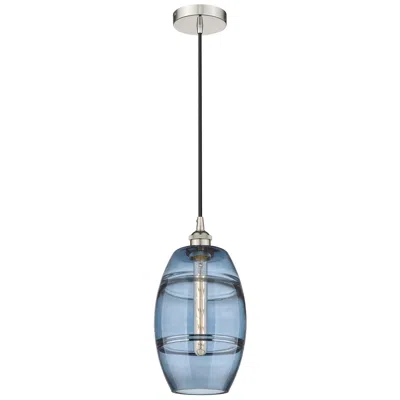 Innovations Lighting Edison Vaz 8"w Polished Nickel Corded Mini Pendant W/ Princess Blue Sh